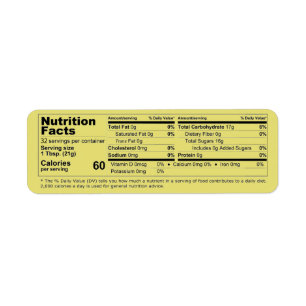 Horizontal Honey Nutrition Facts Product
