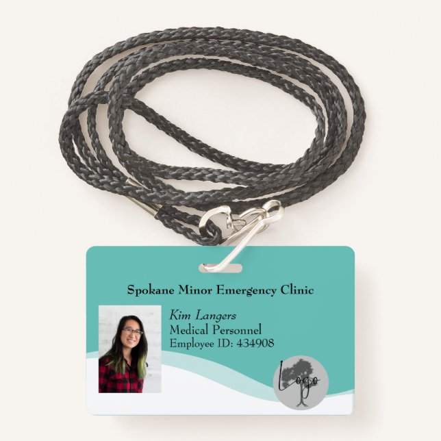 Horizontal ID Lanyard Badge Generic Teal (Front with Lanyard)