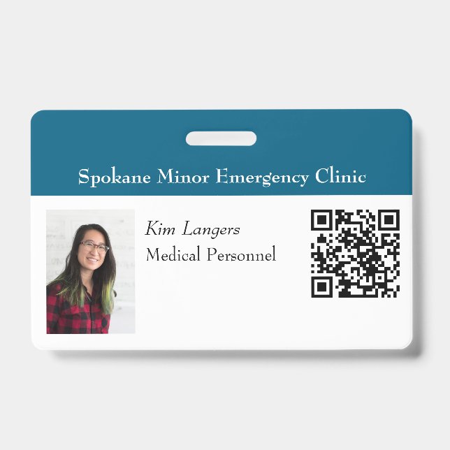 Horizontal ID Photo and QR code Badge Generic Teal (Front)