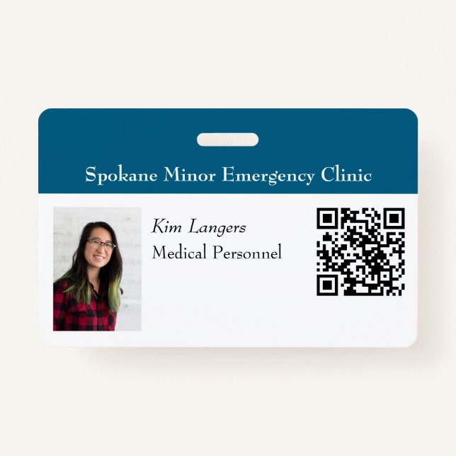 Horizontal ID Photo and QR code Badge Generic Teal (Front)