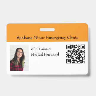 Horizontal ID Photo and QR code Badge Orange