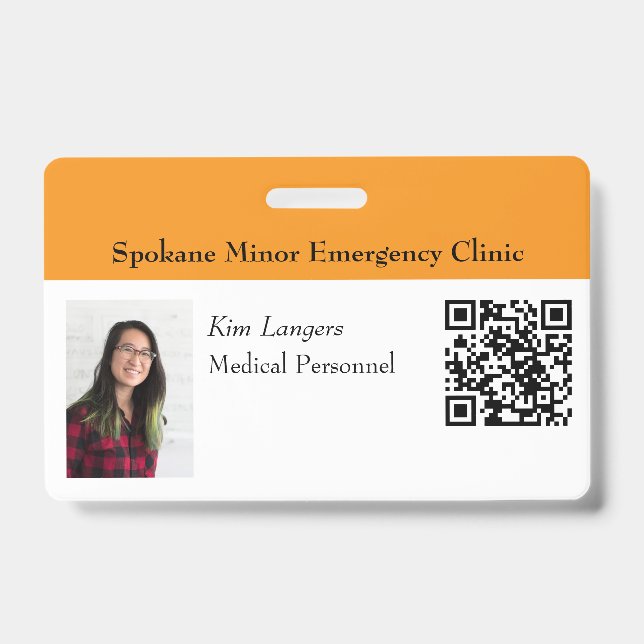 Horizontal ID Photo and QR code Badge Orange (Front)