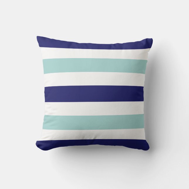 horizontal large blue (2 tones) striped throw pillow (Front)