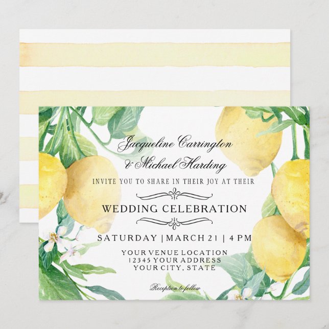 Horizontal Lemon Floral Flower Wreath Citrus Arr Invitation (Front/Back)