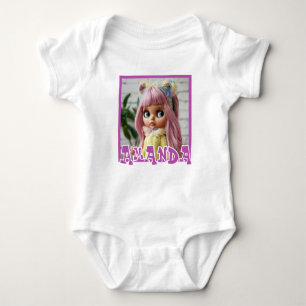 Horizontal lilac pink stripes with polka dot decor baby bodysuit