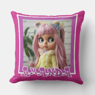 Horizontal lilac pink stripes with polka dot decor throw pillow