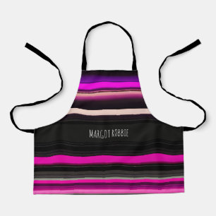 Horizontal Lines Black Pink Amou Geometric Pattern Apron