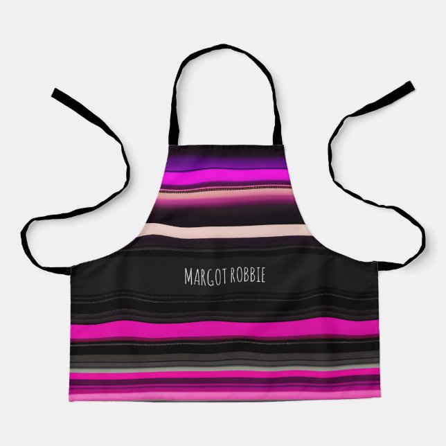 Horizontal Lines Black Pink Amou Geometric Pattern Apron (Front)