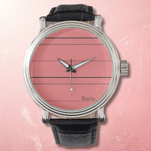 Horizontal lines, black stripes on red watch