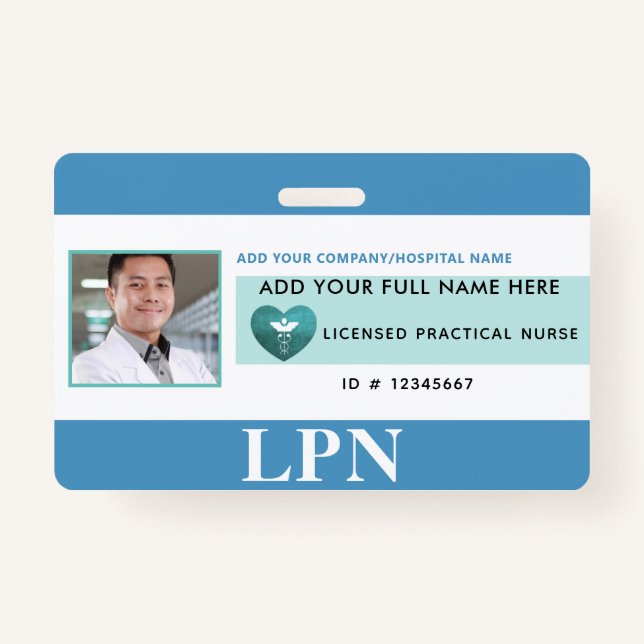Horizontal LPN License Practical Nurse, Photo ID Badge (Front)