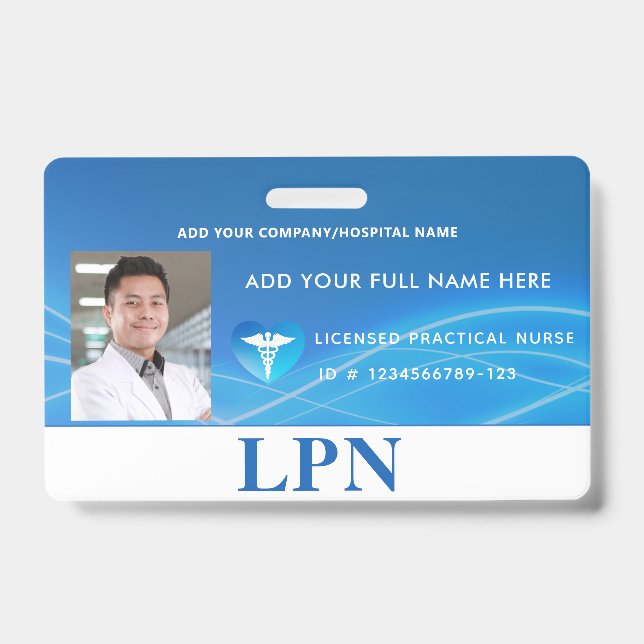 Horizontal LPN License Practical Nurse, Photo ID Badge (Front)