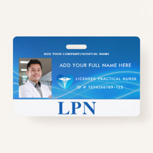 Horizontal LPN License Practical Nurse, Photo ID Badge