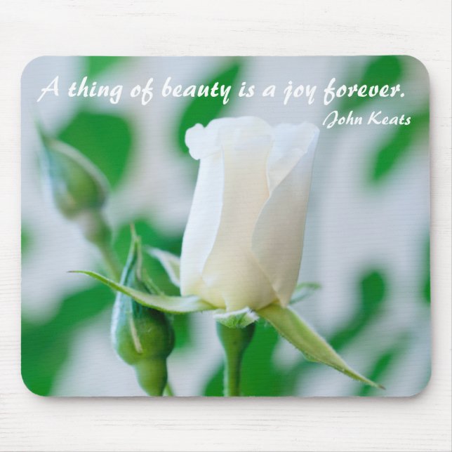 Horizontal Mousemat White Rose & Keats Quote Mouse Pad (Front)