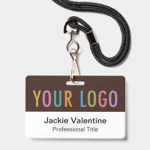 Horizontal Name Badge Lanyard Business Logo Brown