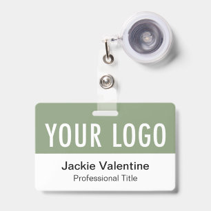 Horizontal Name Badge Retractable Clip Sage Green