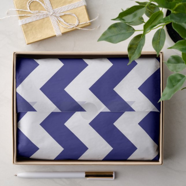 Horizontal Navy and White Zigzag Tissue Paper (Gift)
