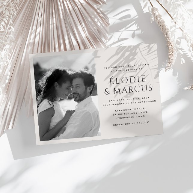 Horizontal One Photo Modern Bold Names Wedding Inv Invitation (Creator Uploaded)