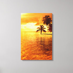 Horizontal palm tree sunset canvas print