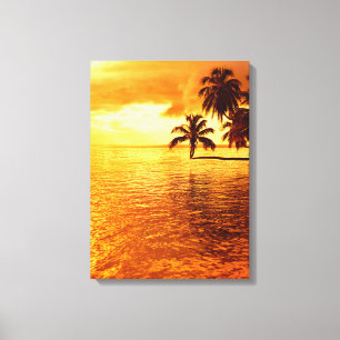 Horizontal palm tree sunset canvas print