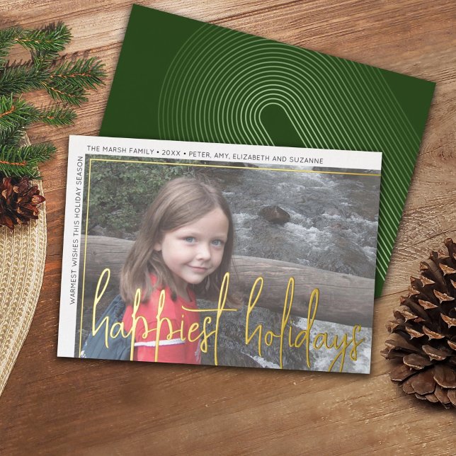 Horizontal Photo Arch Green Huge Script Happiest Foil Holiday Card (Creator Uploaded)