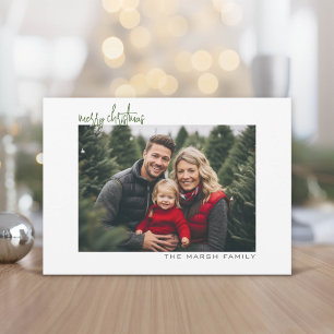 Horizontal Photo - chevron - white border minimal Holiday Card