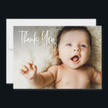 Horizontal Photo Handlettering Custom Baby Shower Thank You Card<br><div class="desc">Personalize these Baby shower thank you cards with a beautiful Horizontal Photo of your baby. Thank your family and friends who have showered you with their love and introduce your new baby with images they can cherish for many years as baby grows. Modern and unique "Thank You" handlettering script type....</div>