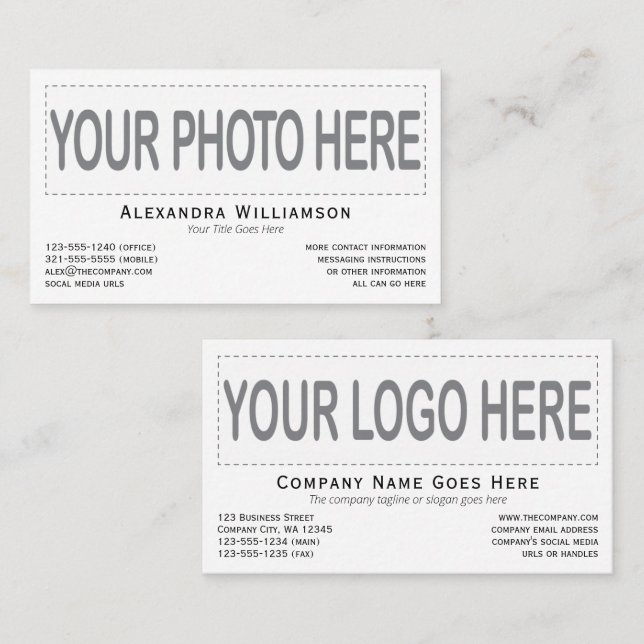 Horizontal Photo Logo Template Double-Sided White Business Card (Front/Back)
