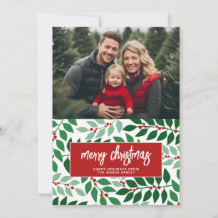 Horizontal Photo - Merry Christmas Botanical Red Holiday Card