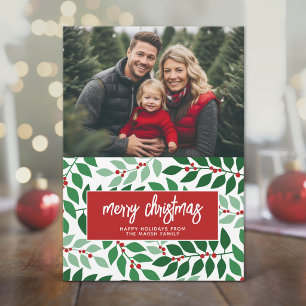 Horizontal Photo - Merry Christmas Botanical Red Holiday Card