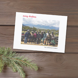 Horizontal  Photo Merry Christmas Script Red plaid Holiday Card