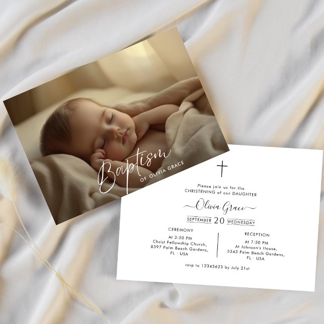 Horizontal Photo Script Gender Neutral Baptism Invitation (Creator Uploaded)