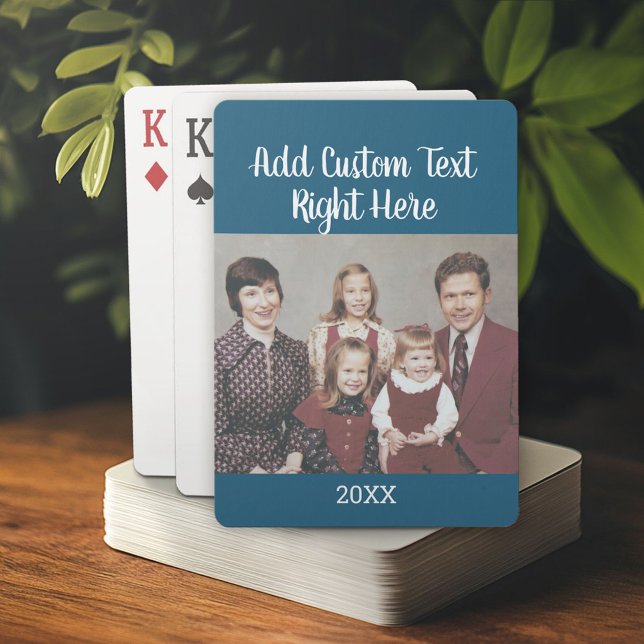 Horizontal Photo with Script Family Text and Year Playing Cards (Personalized playing cards)
