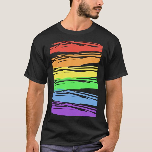 Horizontal Rainbow Gay Pride Stripes T-Shirt (Front)