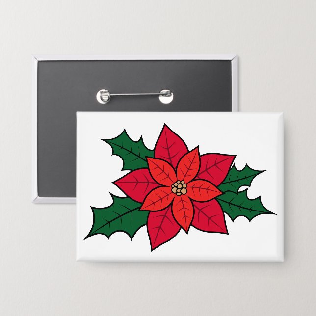 Horizontal Rectangle Pin - a Christmas Poinsettia (Front/Back)