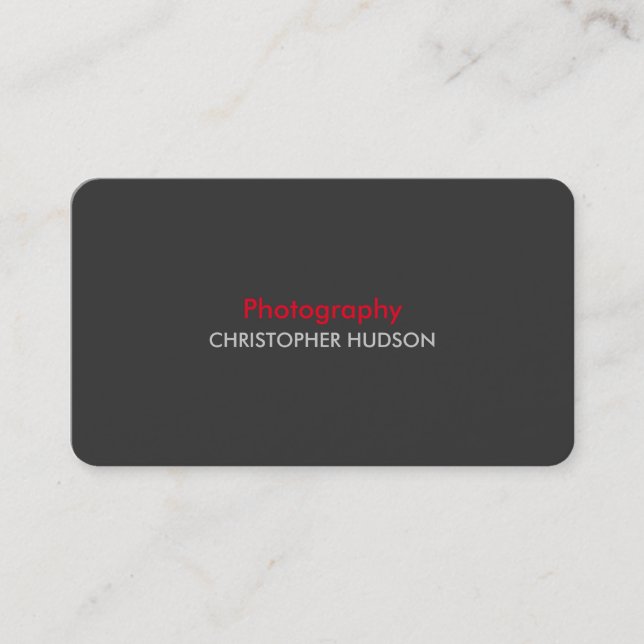 Horizontal Red Grey Photography Business Card (Front)