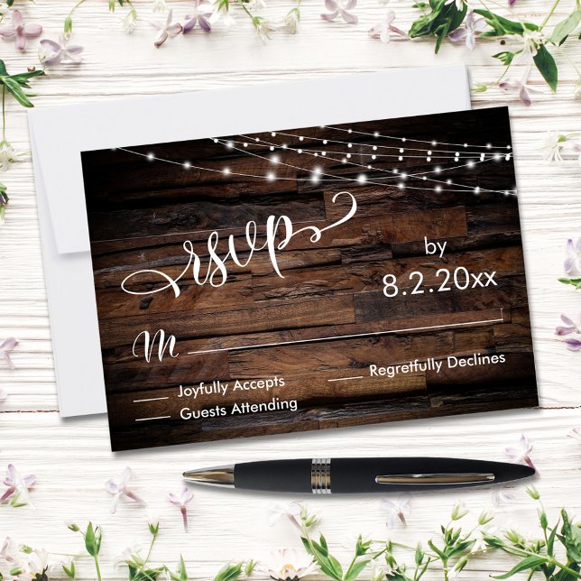 Horizontal Rustic Wood & Light Strings Event RSVP (Creator Uploaded)