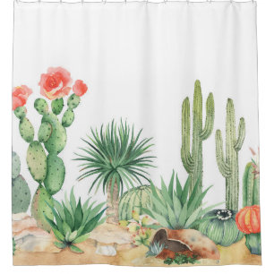Horizontal seamless pattern with blooming cacti, s
