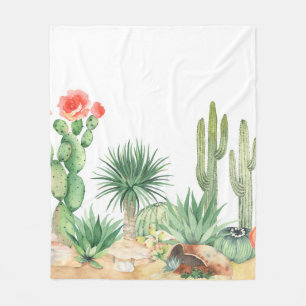 Horizontal seamless pattern with blooming cacti, s fleece blanket