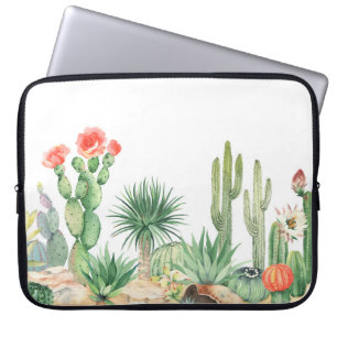 Horizontal seamless pattern with blooming cacti, s laptop sleeve