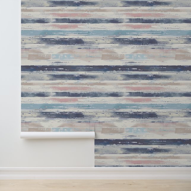 Horizontal sketched artistic lines ocean colour in wallpaper (Application)