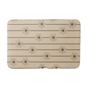 Horizontal Stripe Brown Khaki Flower Y2K Pattern Bath Mat