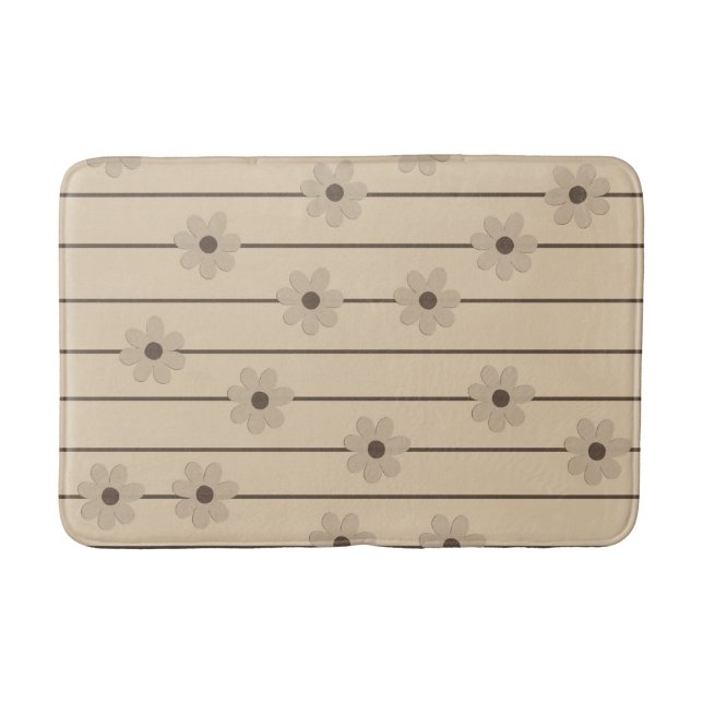Horizontal Stripe Brown Khaki Flower Y2K Pattern Bath Mat (Front)