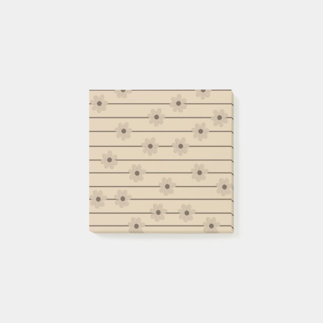 Horizontal Stripe Brown Khaki Flower Y2K Pattern Post-it Notes (Front)