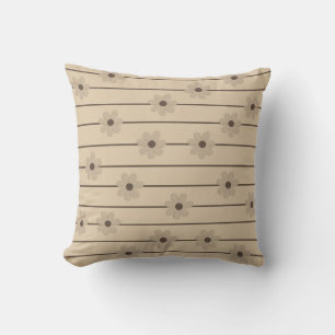 Horizontal Stripe Brown Khaki Flower Y2K Pattern Throw Pillow