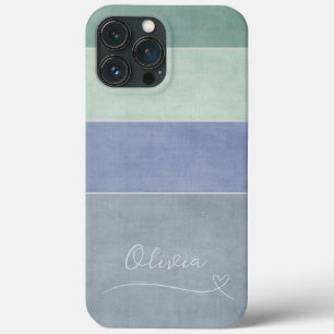 Horizontal Stripe Green, Blue & Grey Personalized iPhone 13 Pro Max Case