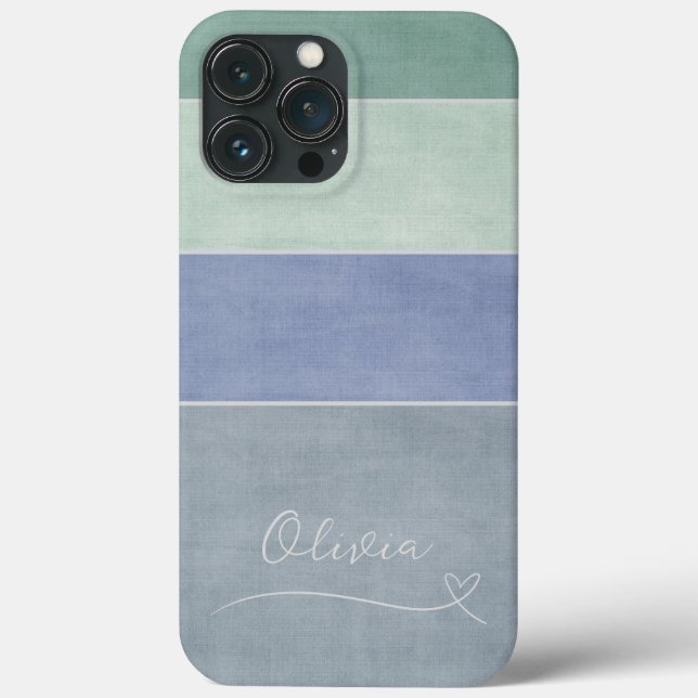 Horizontal Stripe Green, Blue & Grey Personalized Case-Mate iPhone Case (Back)