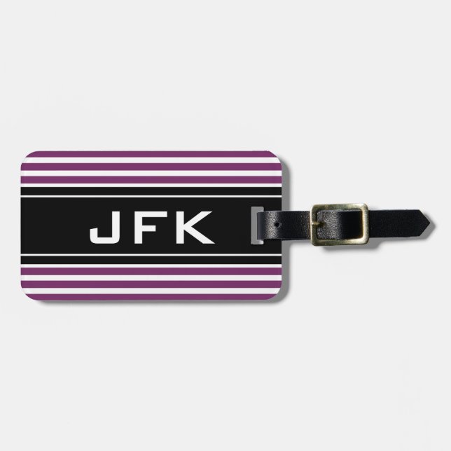 Horizontal striped monogram travel luggage tag (Front Horizontal)