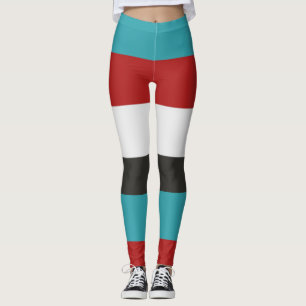 Horizontal Striped Pattern Dark Turquoise Red Grey Leggings