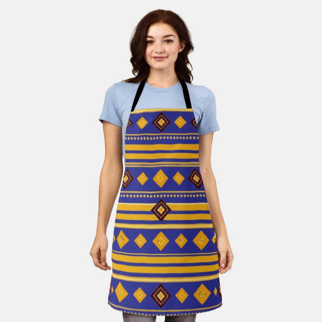 Horizontal Stripes and Diamond Shapes Pattern Apron (Worn)