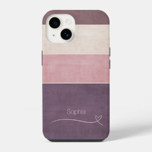 Horizontal Stripes Beige Brown Dusty Rose Monogram iPhone 14 Case